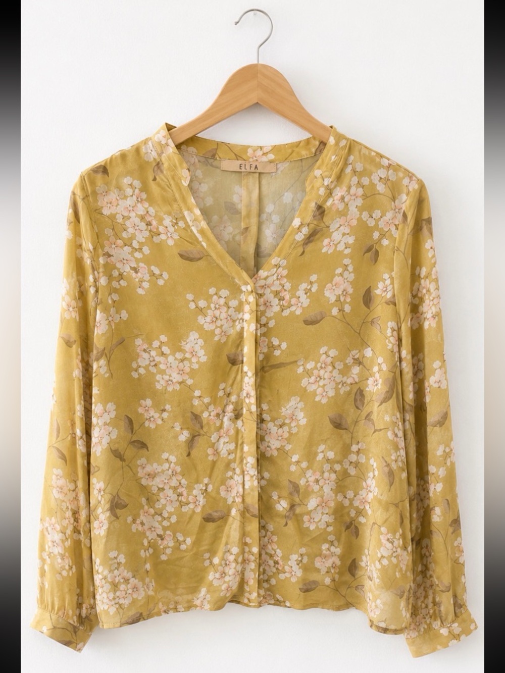 ELFA Mustard Floral Blouse Top – Lightweight Long Sleeve Boho Top